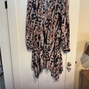 Reiss Asymmetrical Dress in Pink, Black, and Cream